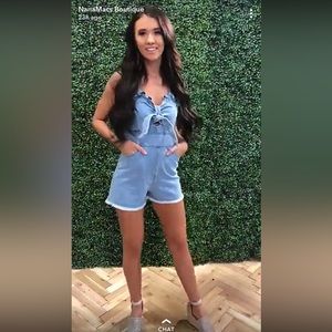 Nanamacs denim romper with ruffle and tie front detail